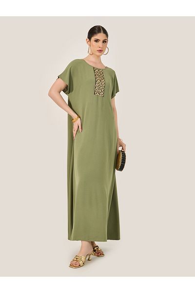 Styli Sequined Embellished Round Neck A-Line Jalabyia