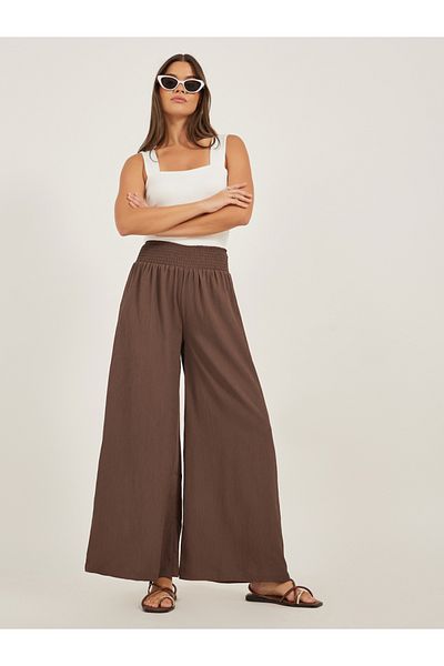 Styli Crinkled Smocked Waistband Wide Leg Pants