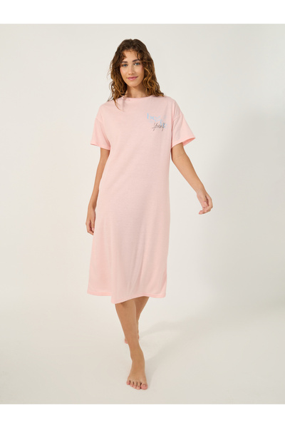 Styli Slogan Print Round Neck Sleep T-Shirt Dress