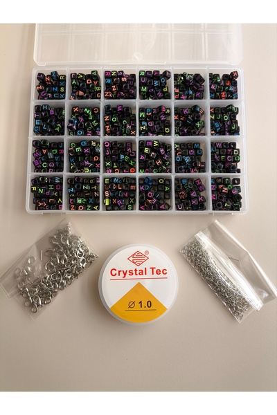 SESİKA HOBİ 24lü Kutu İçinde Siyah Kare Renkli Harf Boncuk Takı Yapma Seti Ho...
