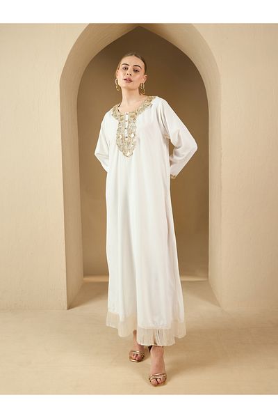 Styli Lace Insert Round Neck A-Line Jalabyia
