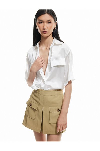 Koton Short Sleeve Satin Shirt with Flap Pocket Detail