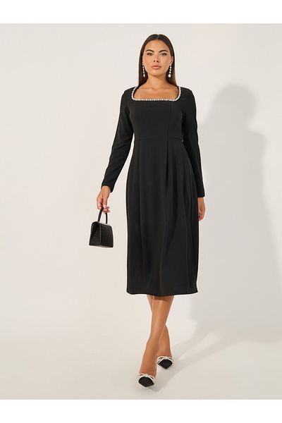 Styli Embellished Long Sleeves A-Line Midi Dress