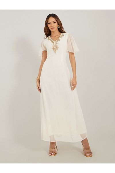 Styli Embellished Short Sleeves A-Line Maxi Dress