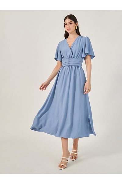 Styli Plain Half Sleeves A-Line Maxi Dress