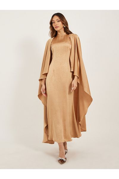 Styli Plain Cape Sleeves A-Line Maxi Dress