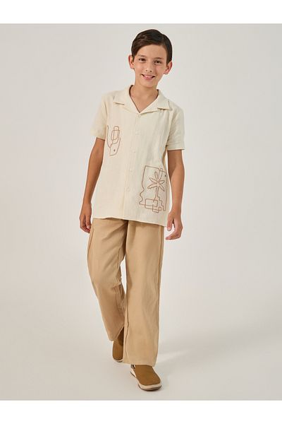 Styli Embroidered Detail Cotton Short Sleeve Shirt