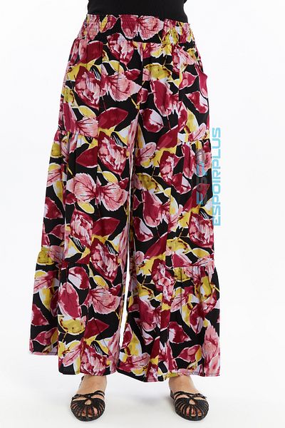 ESPOİRPLUS Women's Leaf Patterned Gathered Lycra Woven Trousers Skirt