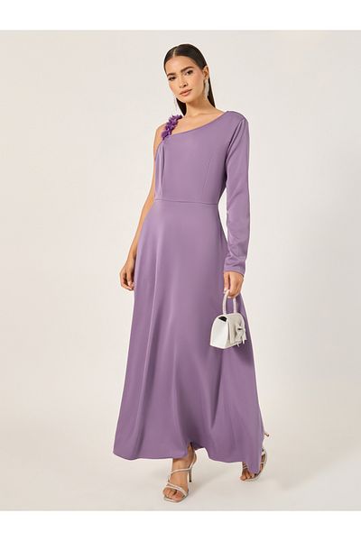 Styli Plain Asymmetric Neck A-Line Maxi Dress