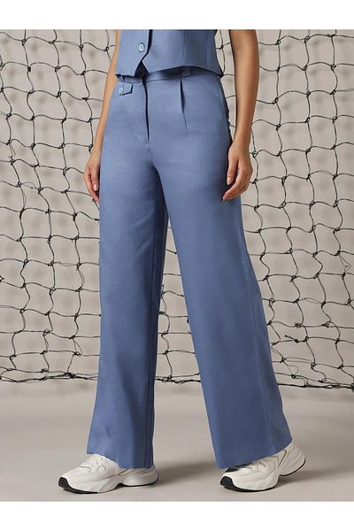 Hubberholme By Styli Solid High Rise Trousers with Belt Loops