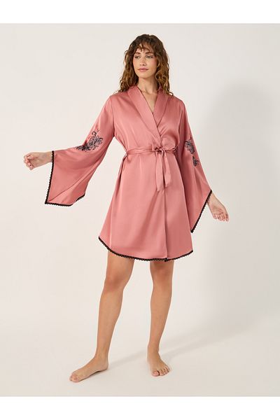 Styli Lace Trim Slip Dress with Robe Set