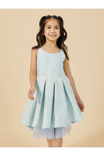 Styli Floral Jacquard Sleeveless Pleated Dress