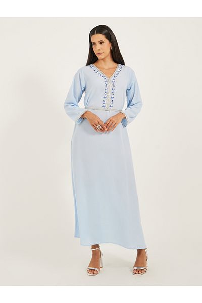 Maxim Creation By Styli Embroidered Detail V Neck Jalabiya