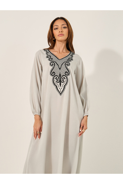 Styli Lace Insert V-Neck A-Line Jalabyia