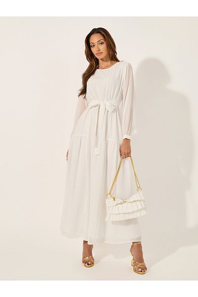 Styli Embellished Round Neck Tie Up Waist Jalabiya