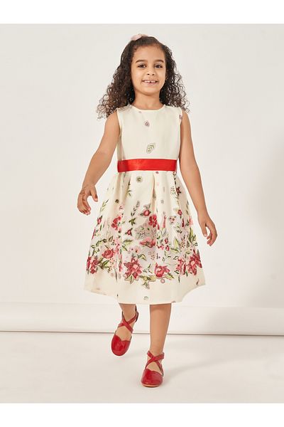 Styli Floral Pattern Jacquard Dress with Tie Belt