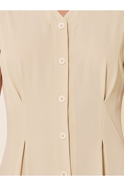 Take Two By Styli Solid V-Neck Sleeveless Button Up Midi Shirt Dress