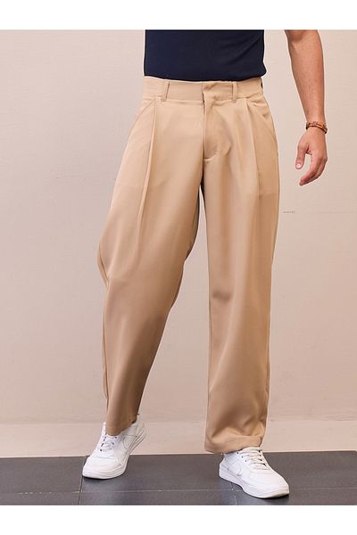 Mascln Sassafras By Styli بنطلون بيج مستقيم مطوي