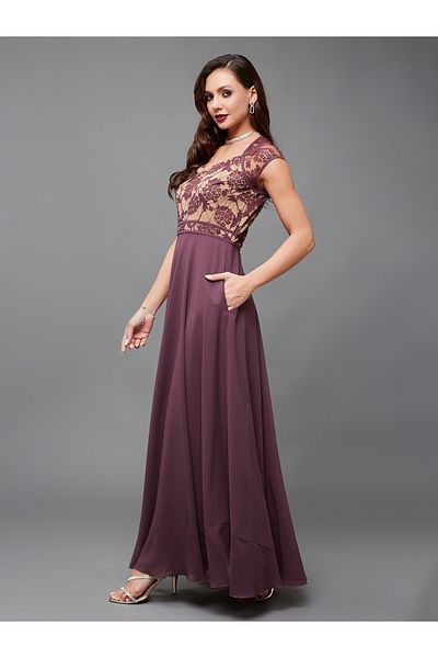 Styli Lace Queen Ann Neck A-Line Maxi Dress