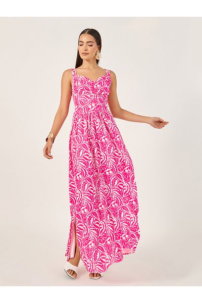 Styli All Over Print Sleeveless A-Line Maxi Dress with Smocked Back
