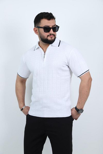 CLASSİCS MEN Ανδρικό πλεκτό μπλουζάκι με κοντό μανίκι Polo Neck