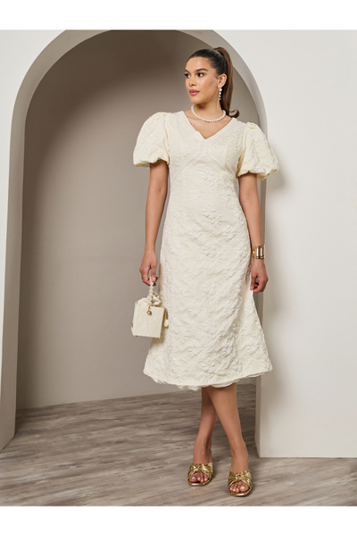 Styli فستان ميدي قصير الأكمام بتصميم ذاتي