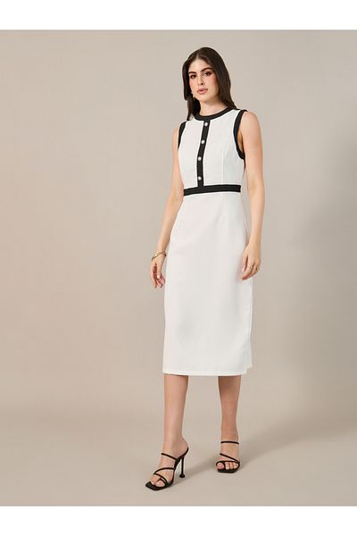Styli Sleeveless Bodycon Midi Dress with Button Detail
