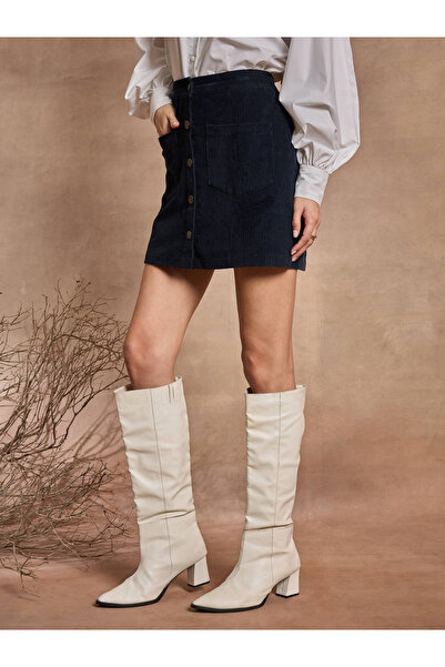 Sassafras By Styli Corduroy Button Front A-Line Mini Skirt