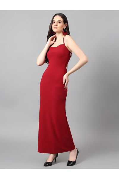 Kotty By Styli Solid Halter Neck Sheath Maxi Dress with Back Tie