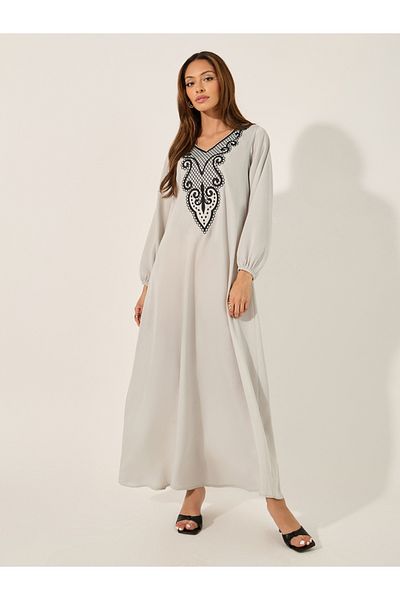 Styli Lace Insert V-Neck A-Line Jalabyia