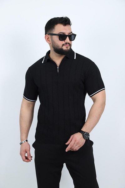 CLASSİCS MEN Ανδρικό πλεκτό μπλουζάκι με κοντό μανίκι Polo Neck