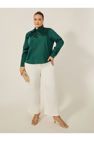 Styli Plus Size Satin Twist Neck Regular Fit Blouse