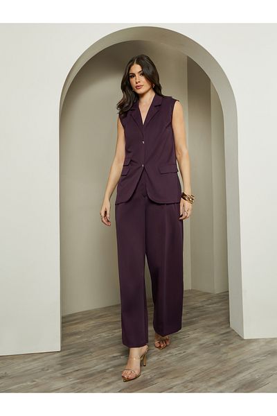 Styli High Rise Wide Leg Pants with Belt Loop Detail