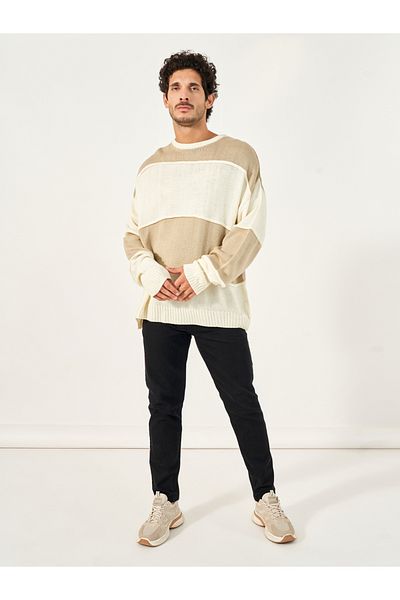 Styli Textured Knit Oversized Crew Neck Sweater