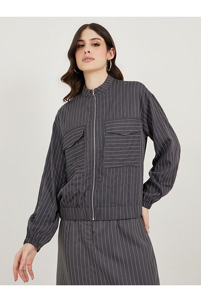 Styli Regular Fit Regular Length Striped Bomber Jacket
