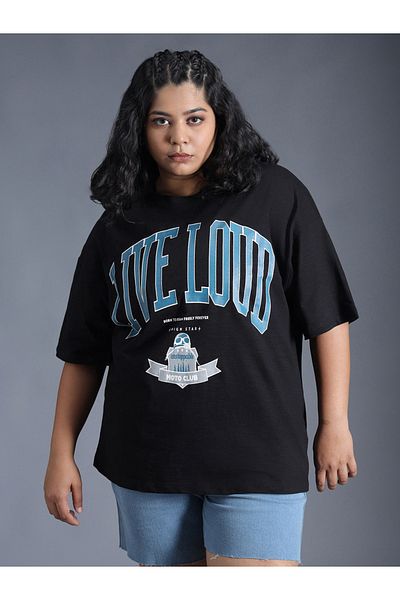 High Star By Styli Plus Size Typography Print Oversized T-Shirt
