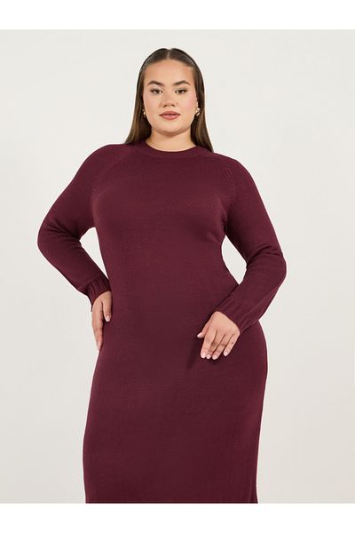 Styli Plus Size Solid Long Sleeve Sweater Maxi Dress