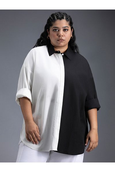 High Star By Styli Plus Size Color Block Cotton Oversized Casual Shirt