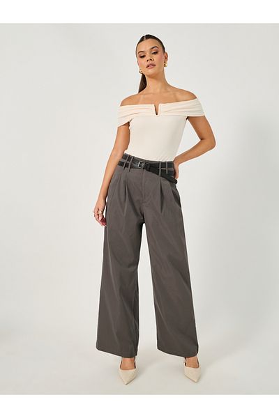 Styli Wide Waistband Pants with Cross Over Belt Detail