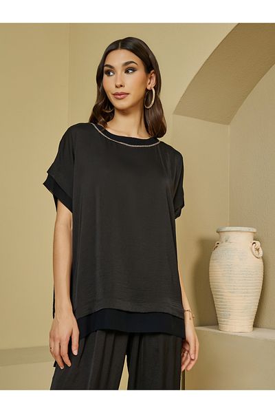 Elena by DStyle Silk Matte Longline Top and Wide Leg Pants Modest Set