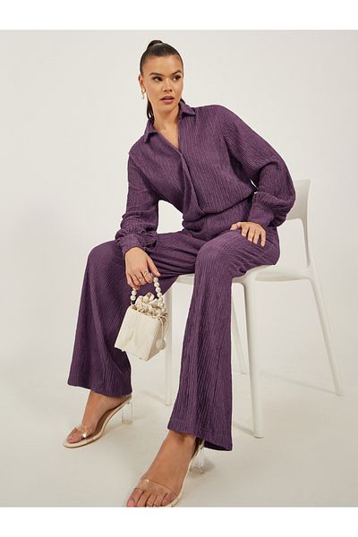 Styli Textured Mid Rise Wide Leg Pants with Elasticated Waistband