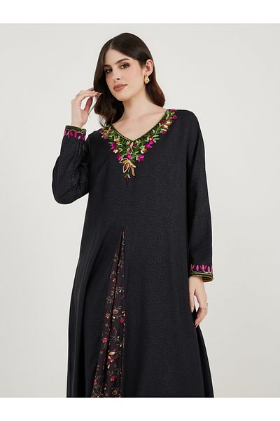Maxim Creation By Styli Embroidered V Neck Kaftan with Printed Panel