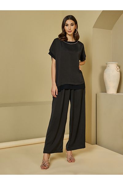 Elena by DStyle Silk Matte Longline Top and Wide Leg Pants Modest Set