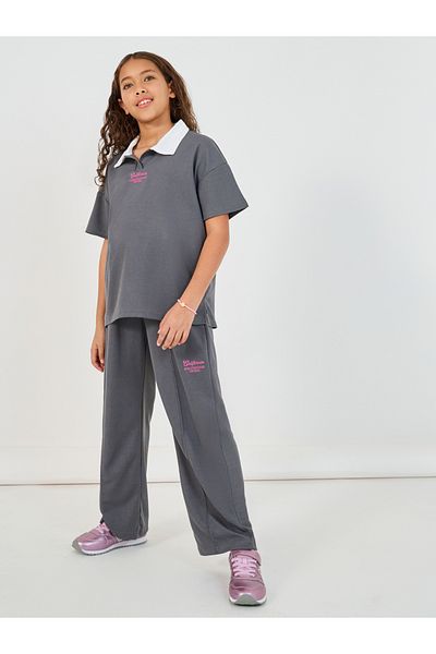 Styli Embroidered Short Sleeve Polo T-Shirt and Wide Leg Pintuck Joggers Co-Ords