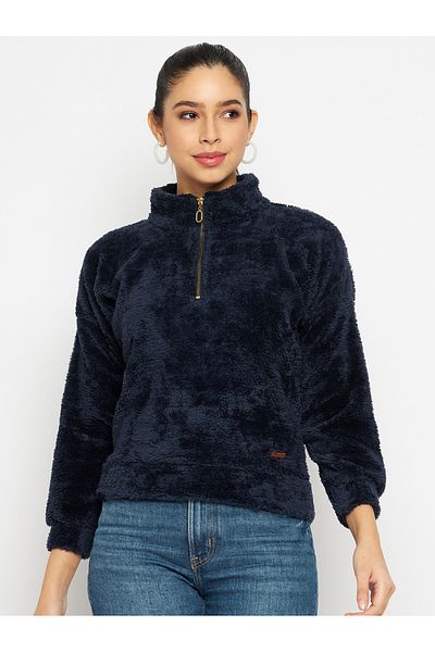 Duke By Styli High Neck Half Zip Fleece Sweatshirt