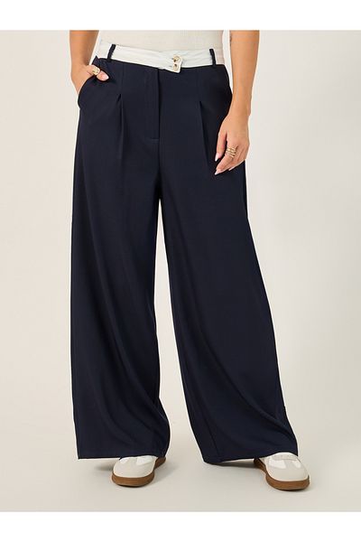 Styli Cross Over Waistband Tailored Trouser with Crease Line