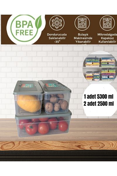 VİZYON Horizontal Lid Diffuse Refrigerator Organizer Storage Container Microwave Container