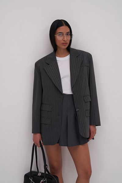 mathilda store Fusta mini cu volan gri pentru femei