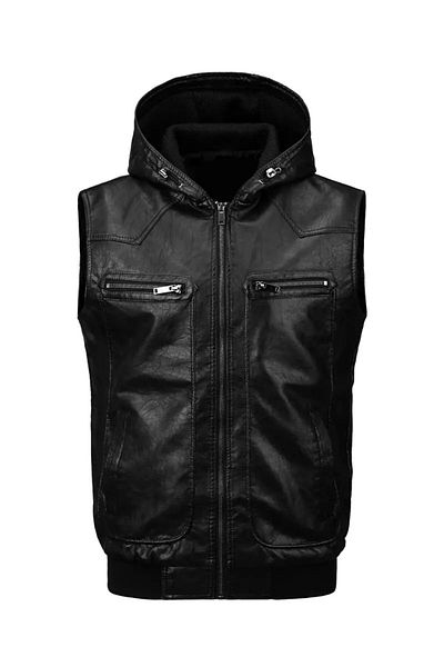 NYC GİYİM TEKSTİL Hooded Knitwear Collar and Knitwear Waist Genuine Lambskin Vest