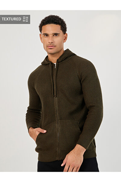 Styli سترة بغطاء رأس من نسيج الوافل بسحاب